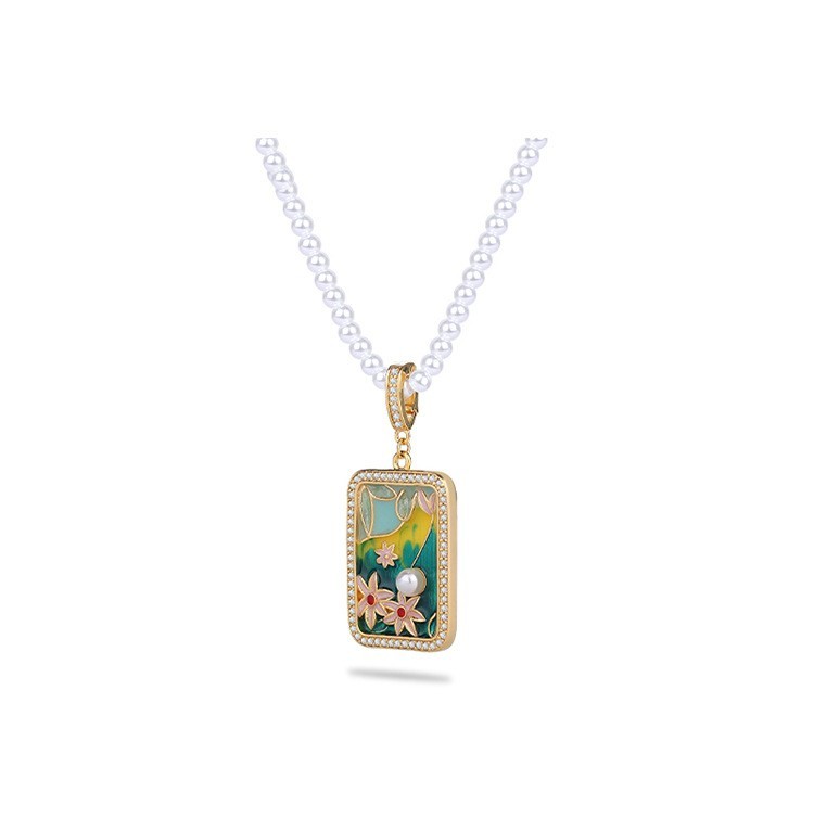 Pearl Crystal Pendant Necklace Flower Charm 18K Gold Plated Monet Garden Style