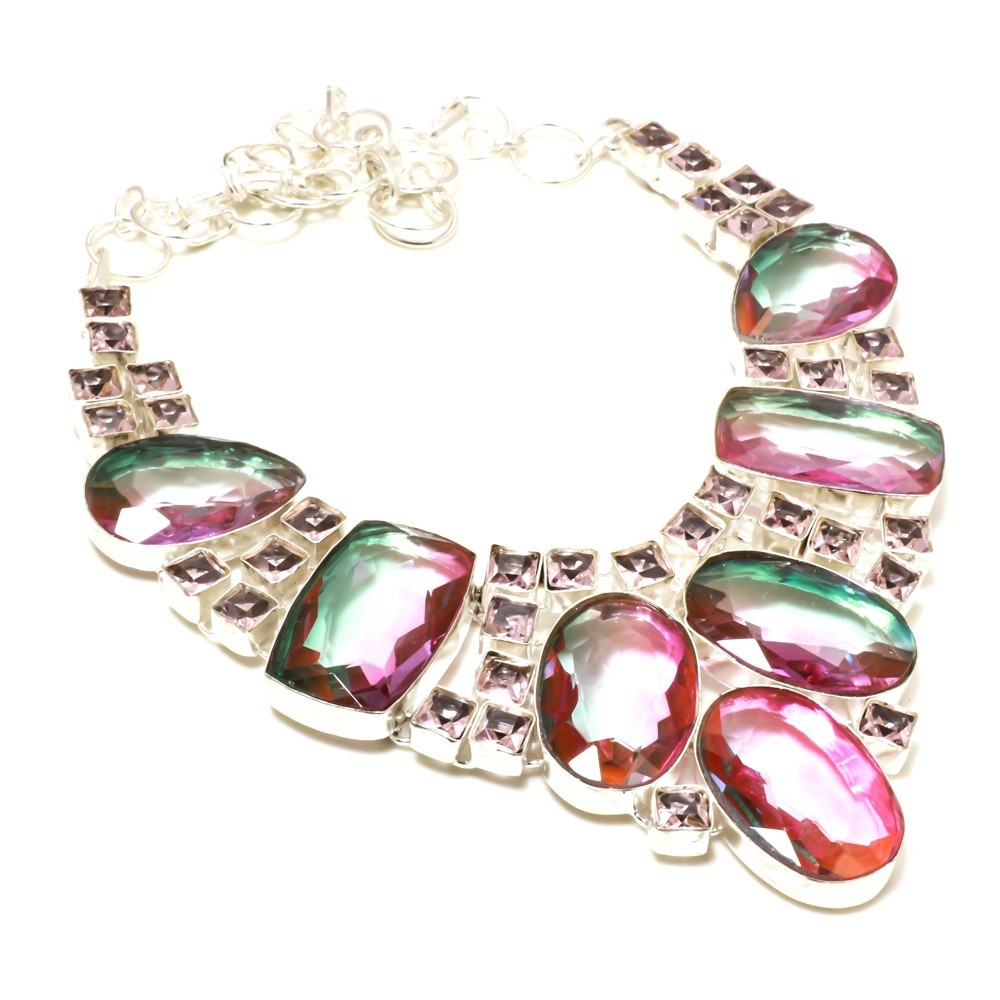 Hydro Ametrine Rose Quartz Gemstone Handmade Necklace Jewelry Necklace Size 18