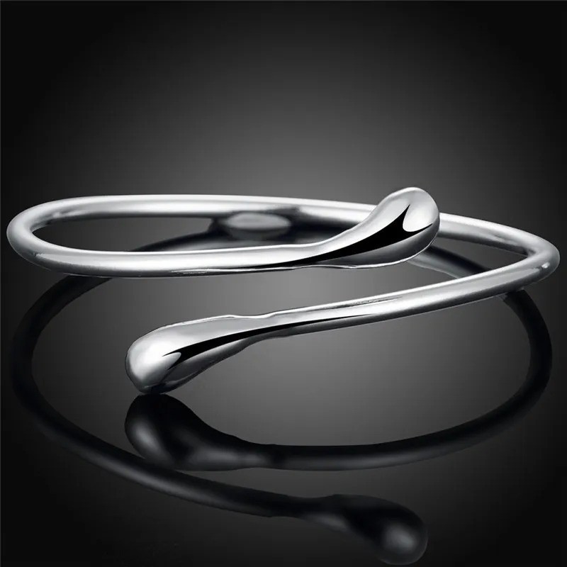 Silver Open Cuff Bangle Bracelet Adjustable Water Drop Women Unisex Jewelry