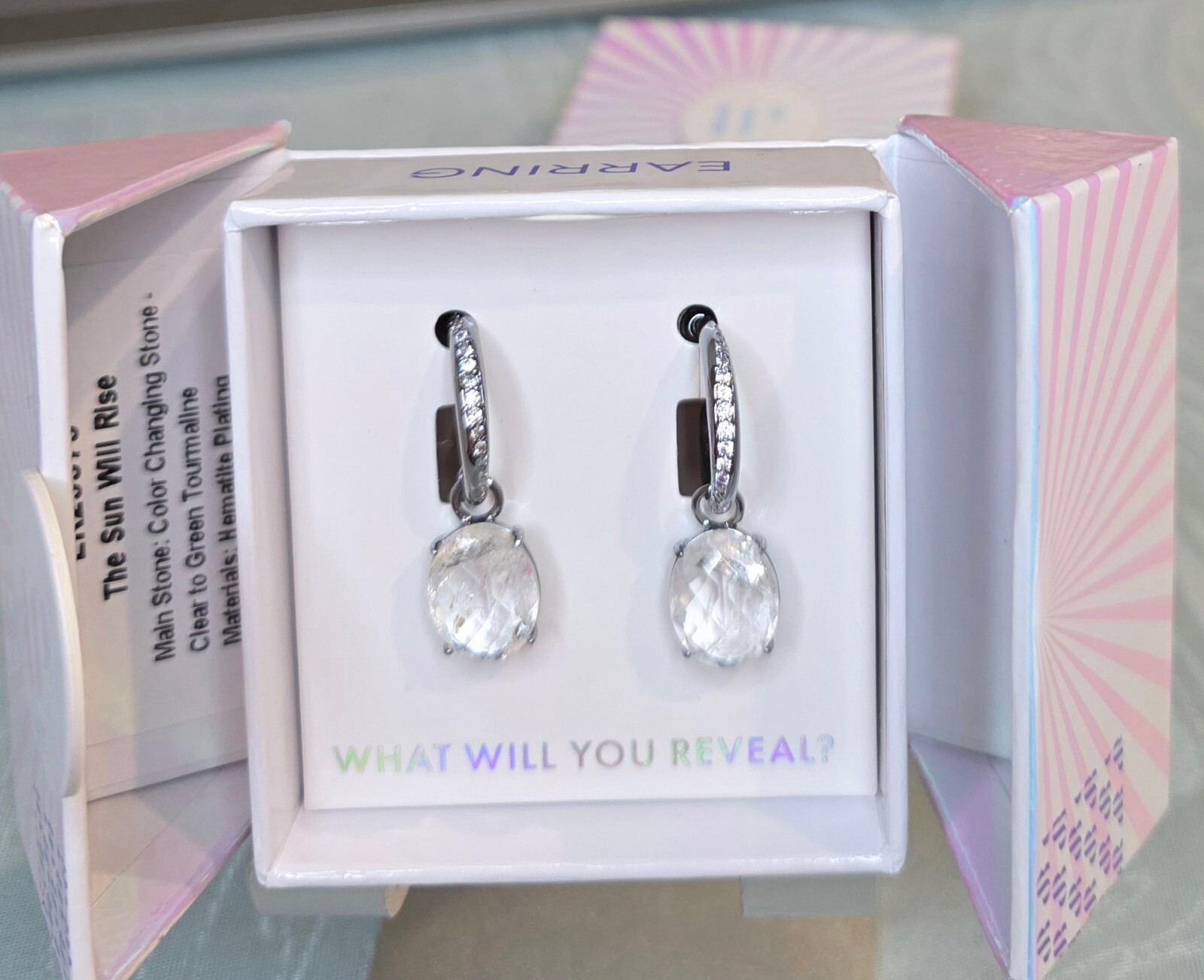 Bomb Party The Sun Will Rise Color Changing Stone Earrings with Hematite Plating