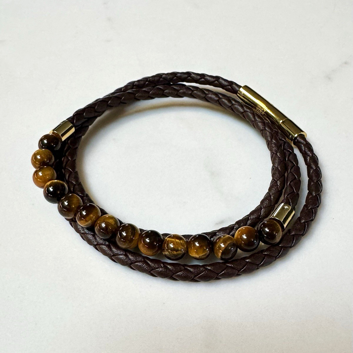 Shane Co. Men’s 8.5” Tiger Eye Leather Wrap Bracelet