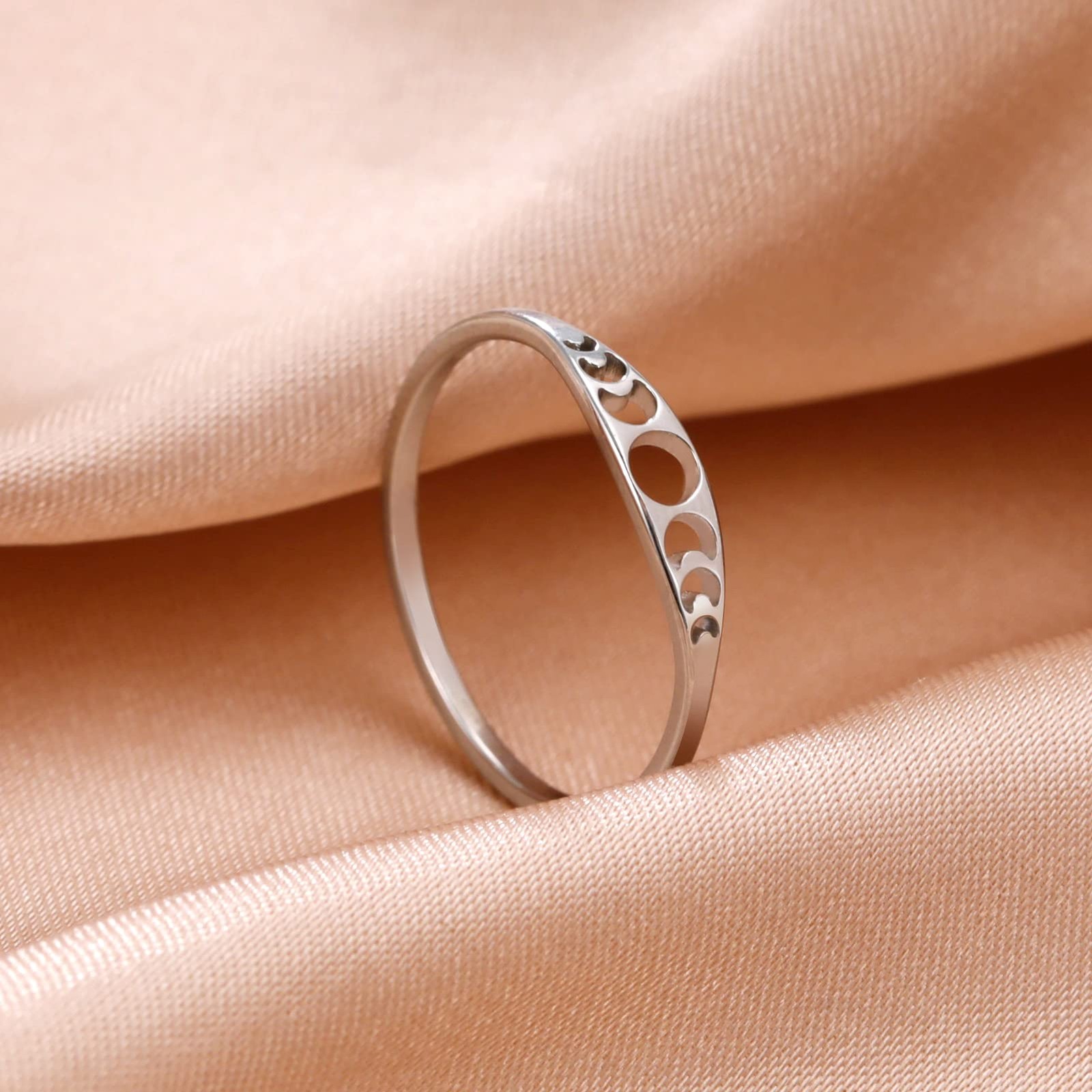 Moon Ring Crescent Band – Astrology Phase of Moon Ring – Stainless Steel Jewe…