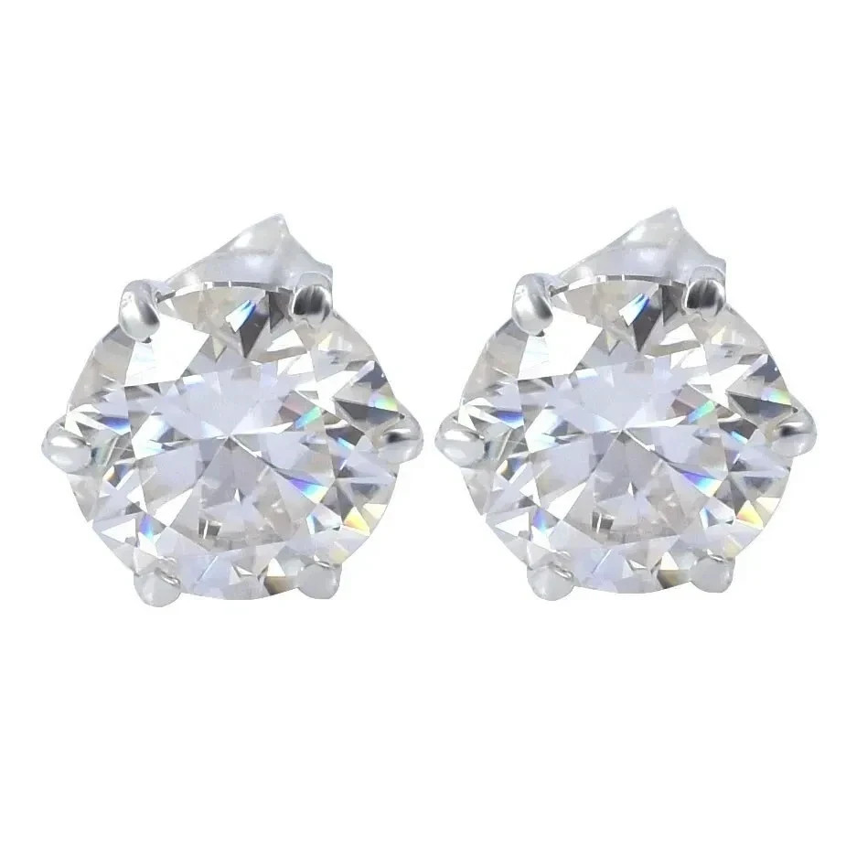 RARE 13 Ct Certified Round White Diamond Solitaire Studs 14K White Gold Plated