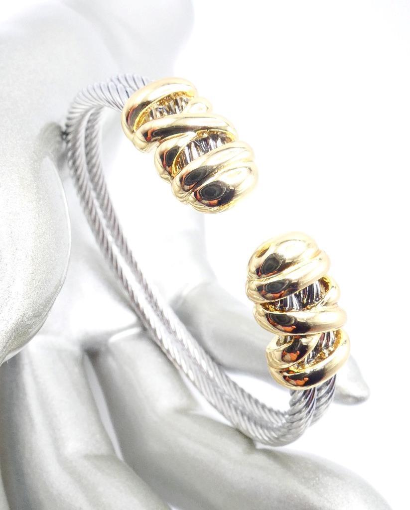 LUXURIOUS 18kt Gold Plated Crisscross X End Tips Double Cable Cuff Bracelet