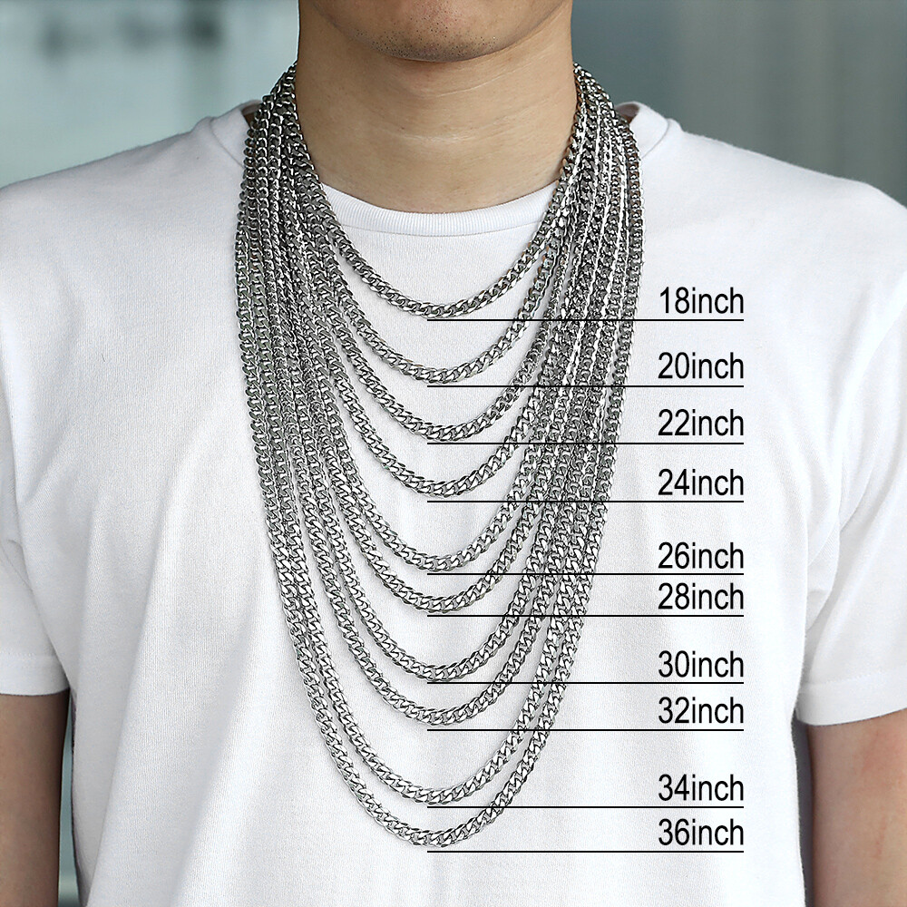 3/5/7mm 7-36″ Silver Stainless Steel Cuban Curb Chain Necklace Bracelet Hot Sale
