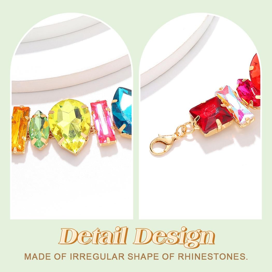 JEAIRTS Colorful Crystal Choker Necklace Rainbow Rhinestone Statement Collar …