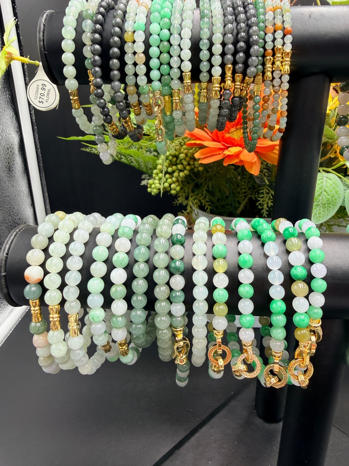 Certified Natural Jadeite Jade Beaded Bracelet Spicy Green 5.5 mm #100113