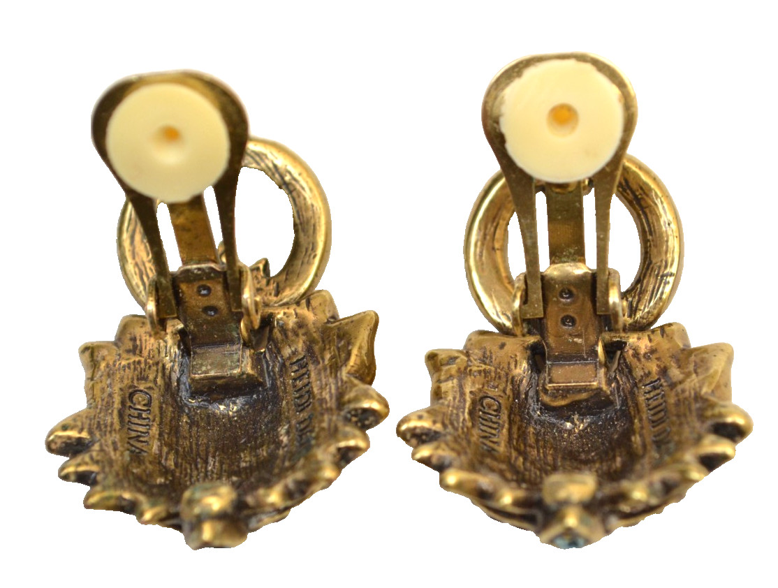 HEIDI DAUS Clip On Earrings Door Knocker Crystals Lion Hearted Rhinestones