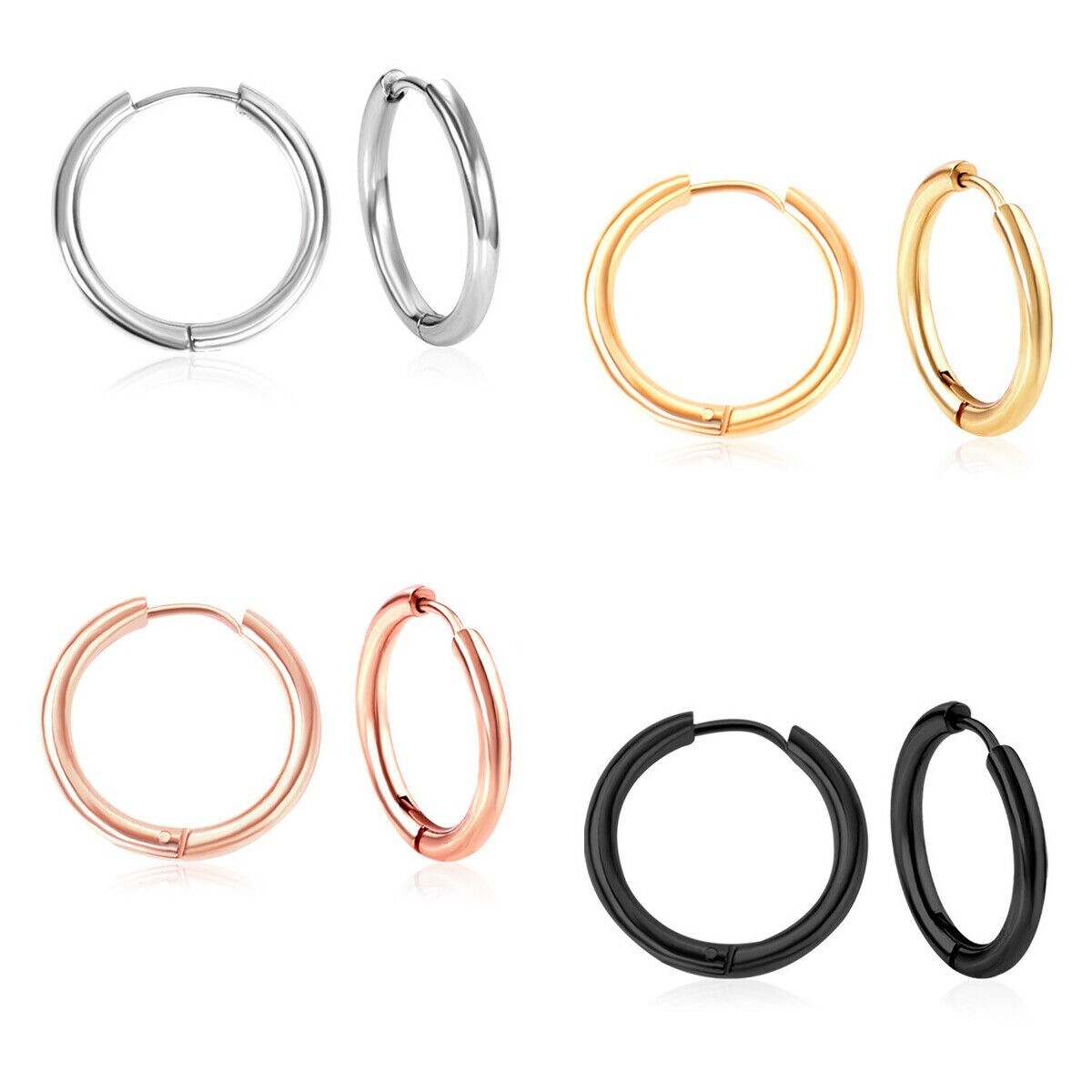 Stainless Steel 12 Gauge Huggie Hoop Earrings Unisex Women Men 13mm – 25mm E10