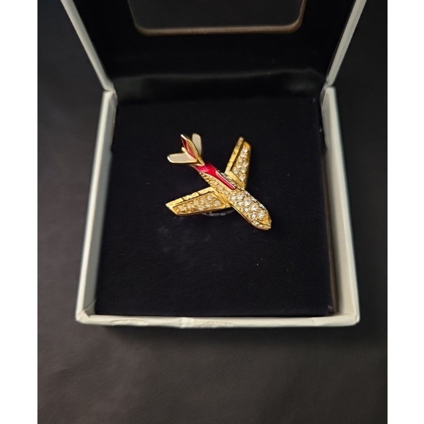 NIB Swarovski Crystal “Bridging The Pacific” Signed Airplane Pin Commemorative