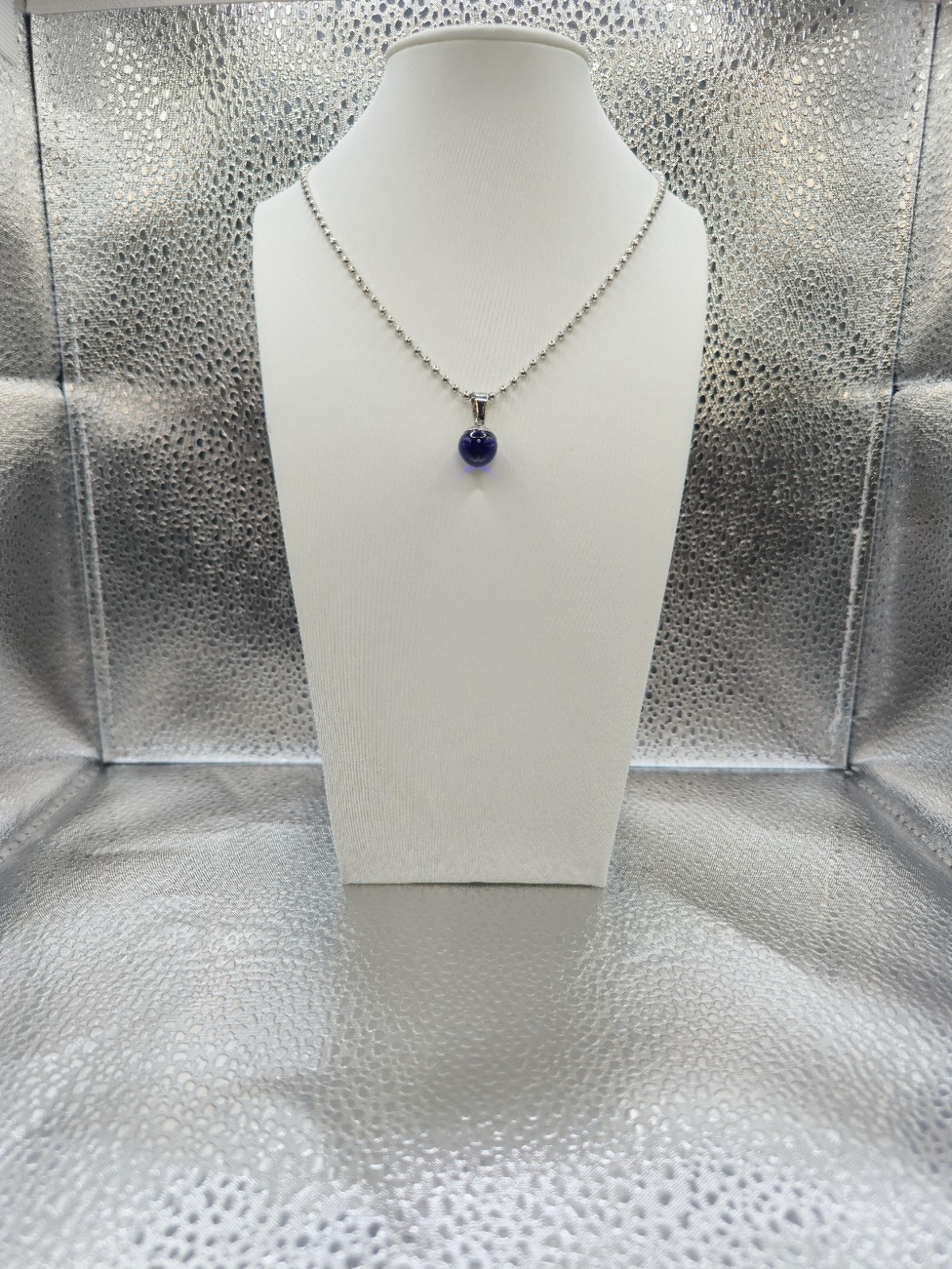 Water Manifest Purple Glass Water Round Pendant Necklace Chain 23in 11mm