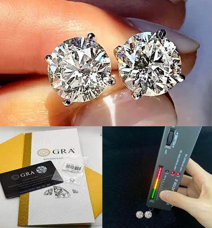 Certified D Color VVS1 Moissanite Solitaire Stud Earrings 925 STERLING SILVER