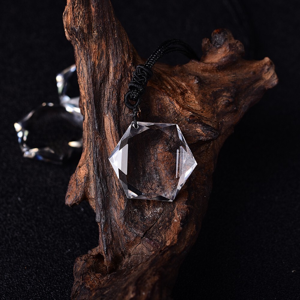 Clear Quartz Crystal Hexagram Pendant Healing Stress Relief Amulet Necklace Gift