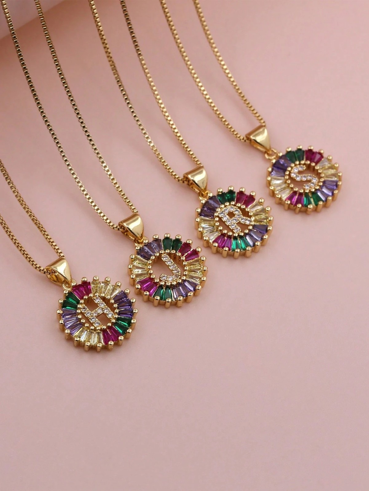 Gold Plated Rainbow CZ Initial Letter Necklace Pendant Women Personalized Gift