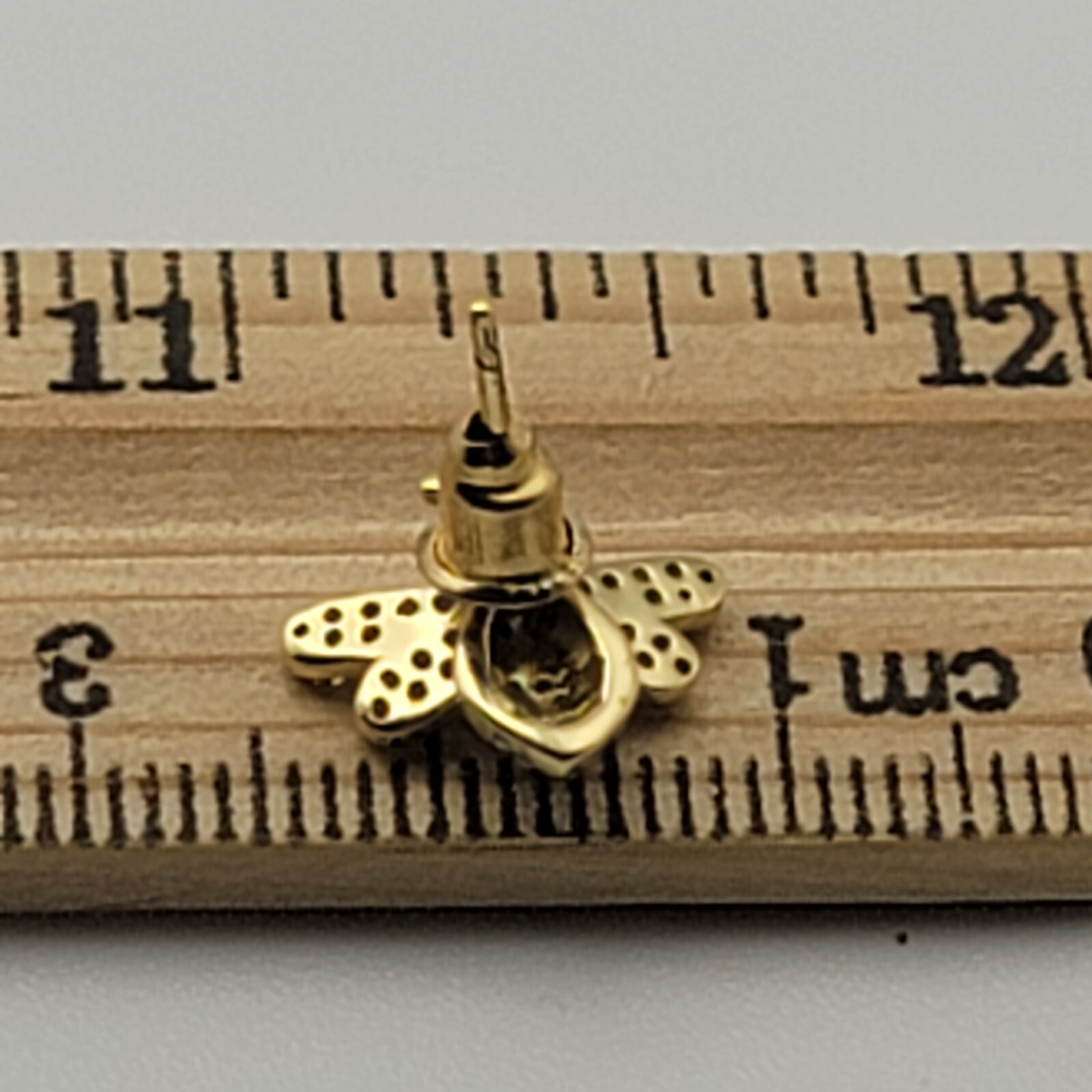 925 ATI CN Figural Honey Bee Stud Earrings Gold Tone Clear Cubic Zirconia Pave