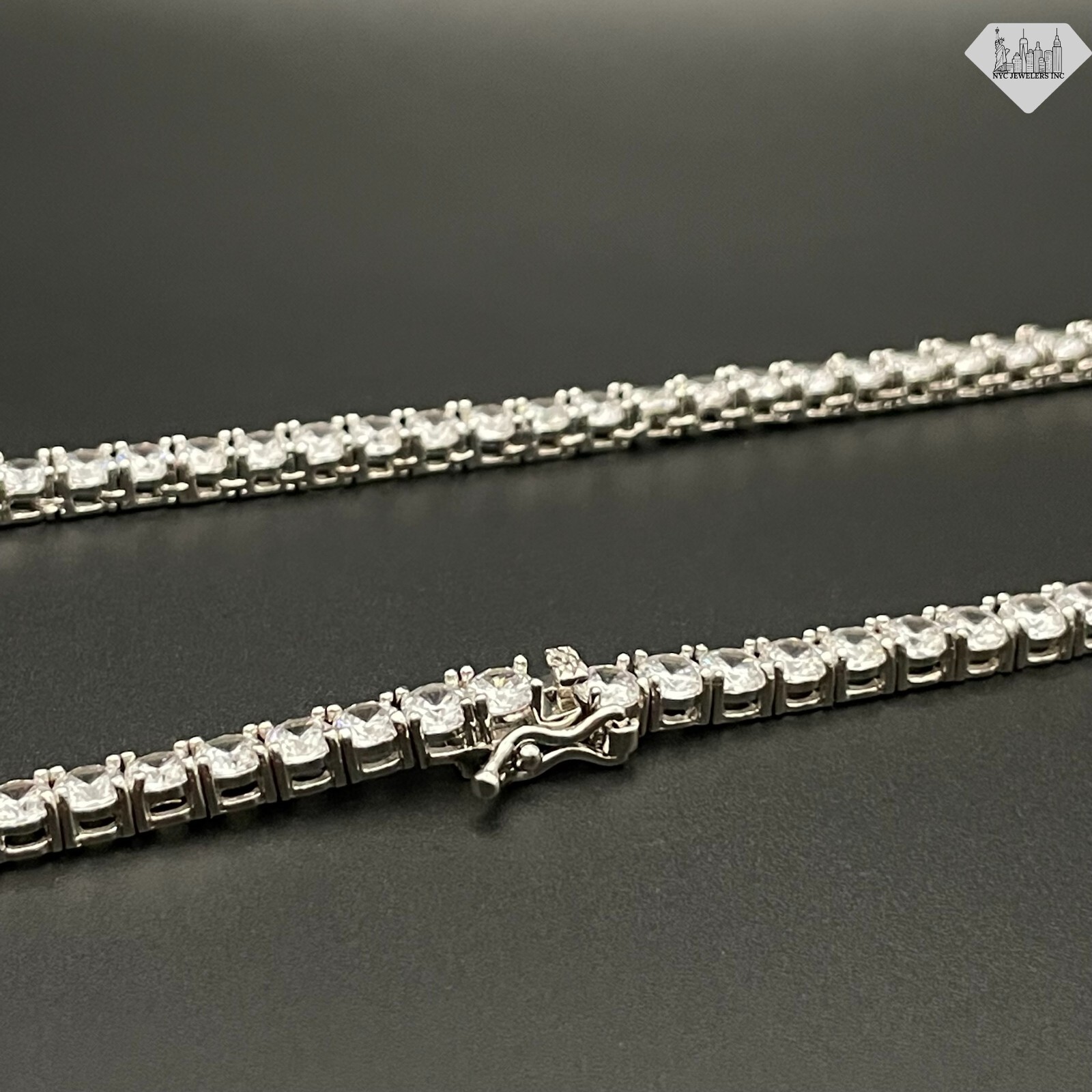 Womens 14K White Gold Plated Crystal Cubic Zirconia Tennis Necklace Choker