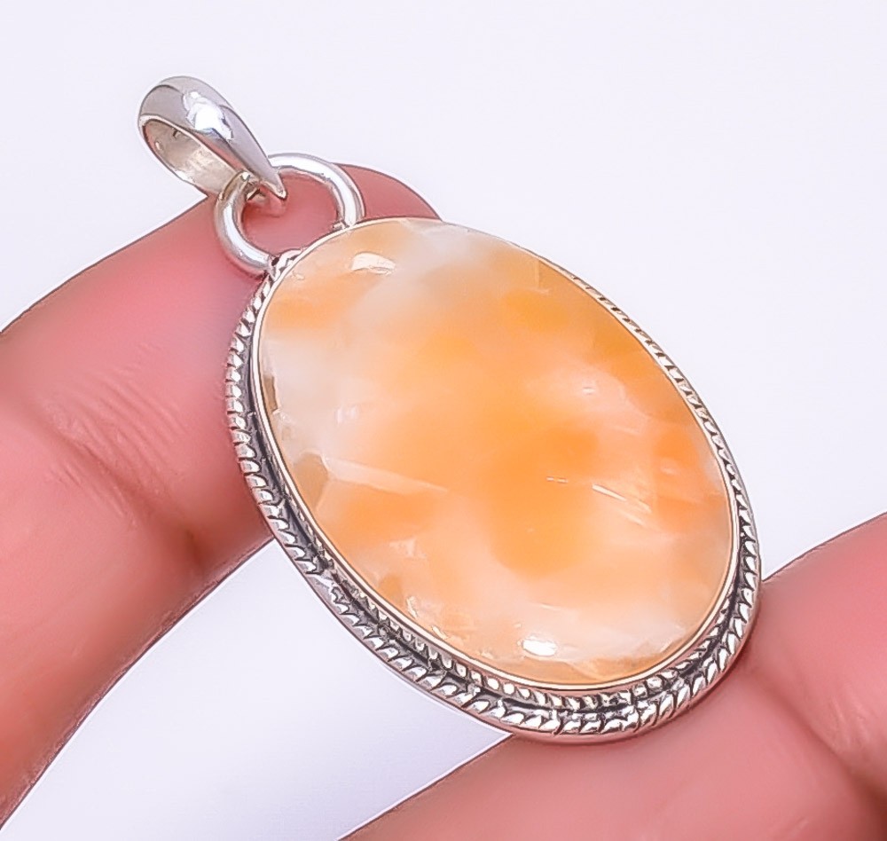 Orange Calcite 925 Sterling Silver Pendant 1.64″ P14235 for her, Christmas