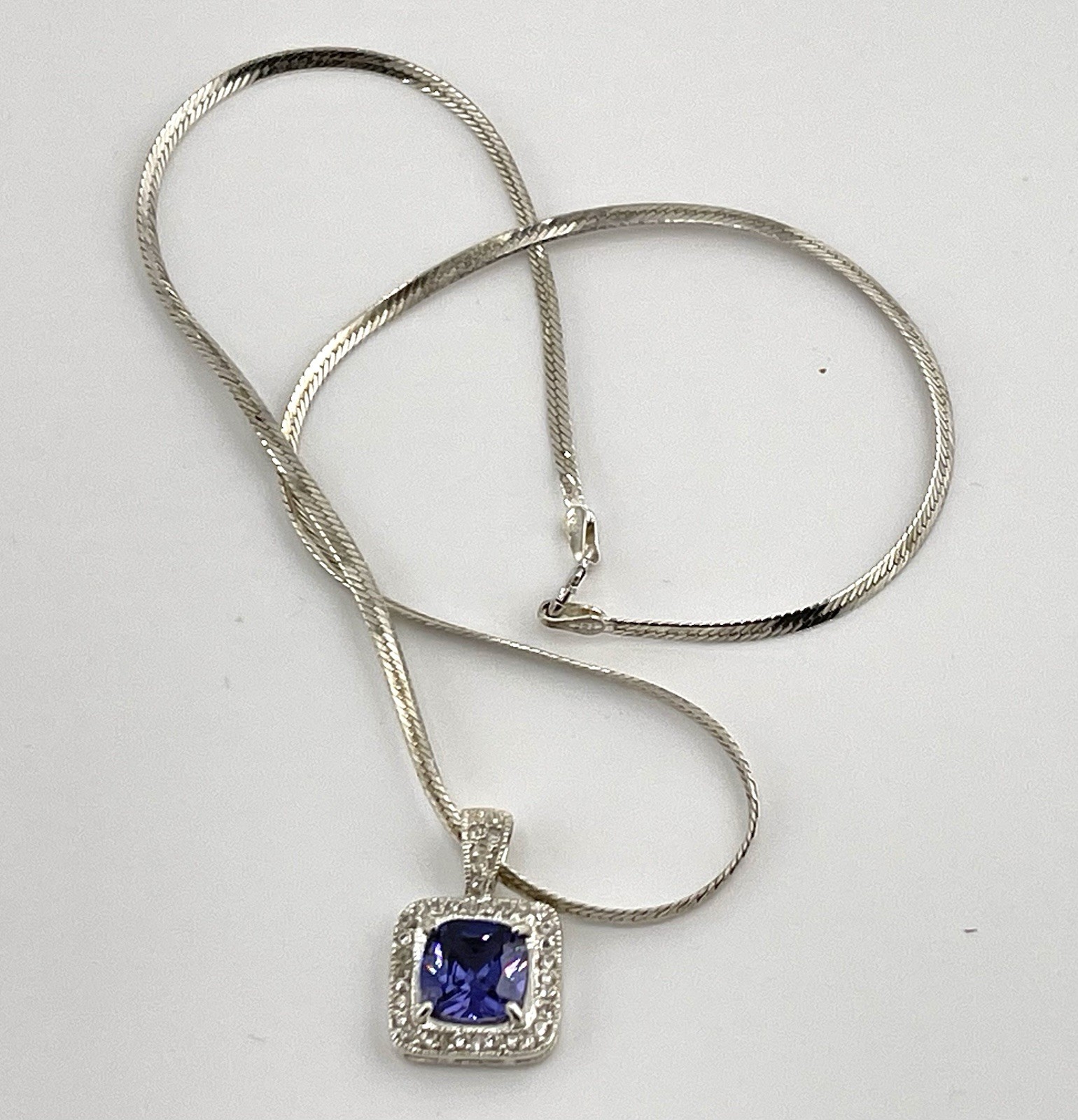 Asscher Cut Simulated Blue Tanzanite 925 Silver Pendant In 14k White Gold Plated