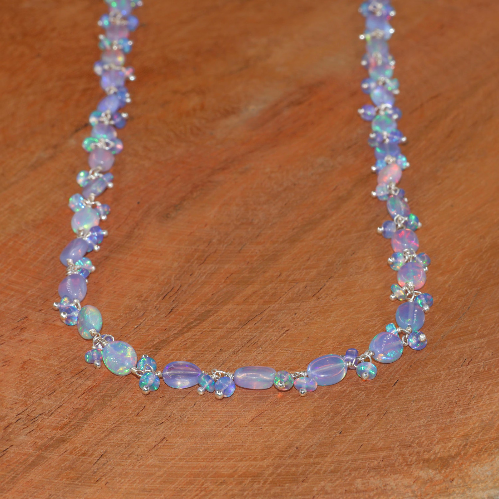 Natural Blue Opal Gemstone Tumble Beads Necklace, Genuine Fire Blue Opal Beads