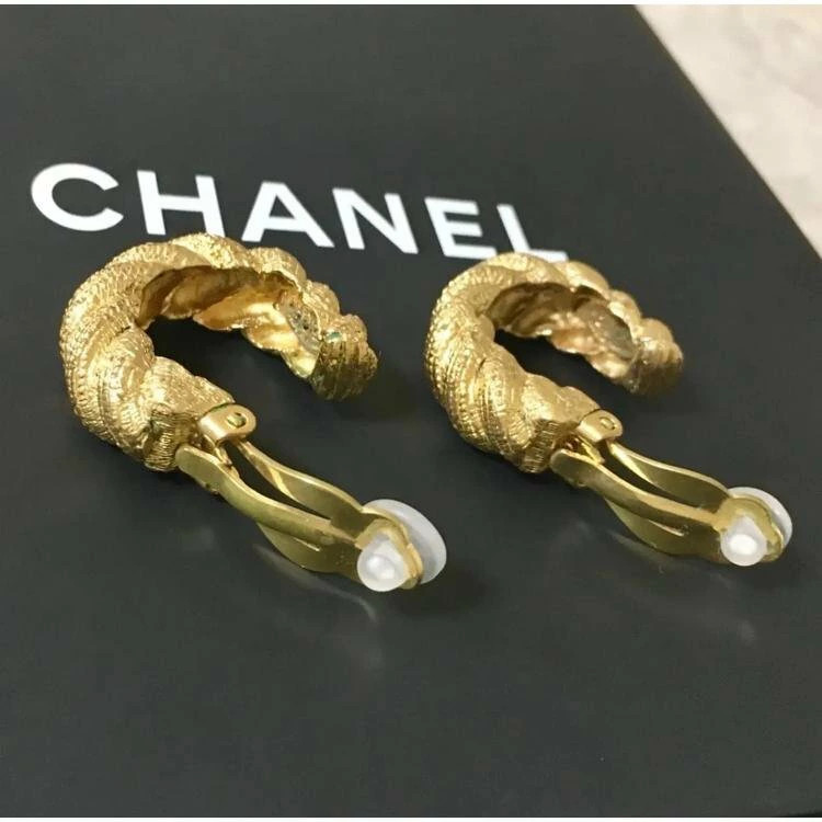 CHANEL Earrings Hoop 0.8cm x 2.9cm Gold Chain Ribbon Ladies’ Accessories