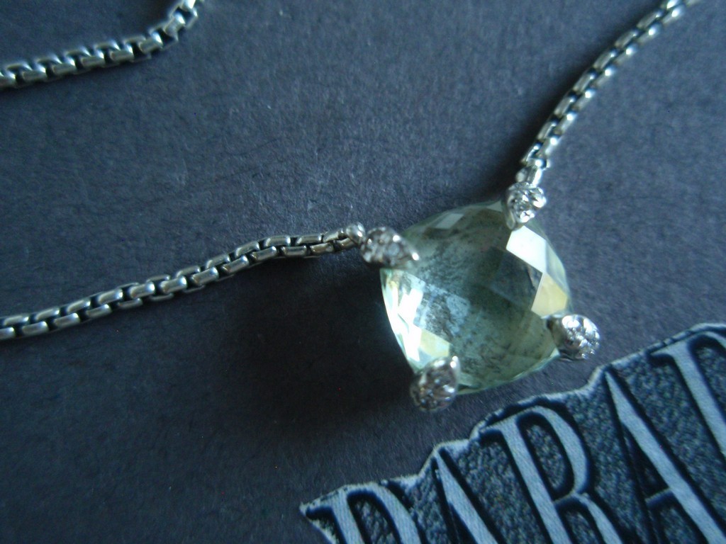 David Yurman Sterling Silver 925 Petite Chatelaine Prasiolite & Diamond Necklace