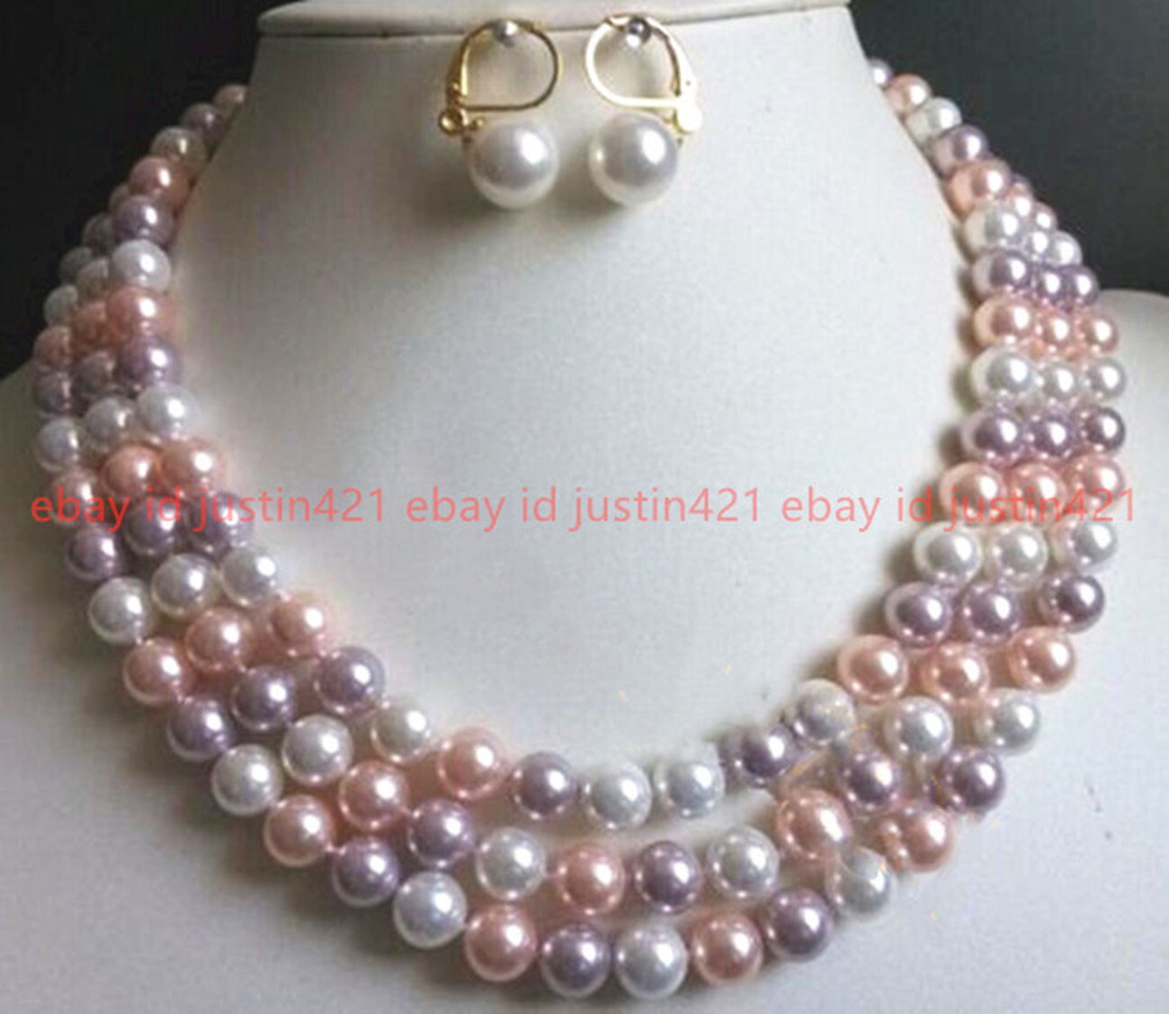 50″ 10mm Natural Pink Purple White South Sea Shell Pearl Necklace Earring AAA