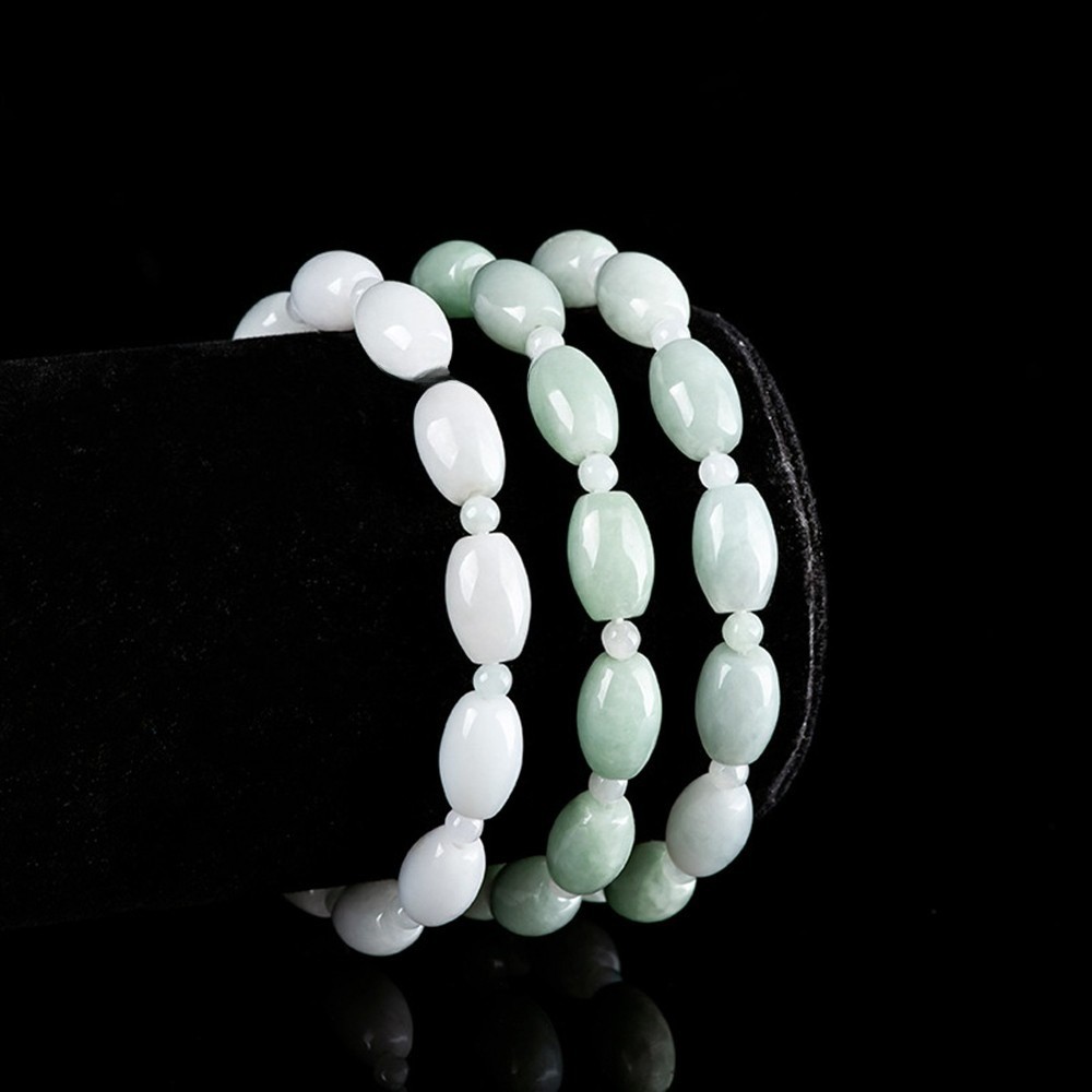 Certified Natural Grade A Jade jadeite Oval Bead Women’s Bracelet 17-18cm 11x7mm