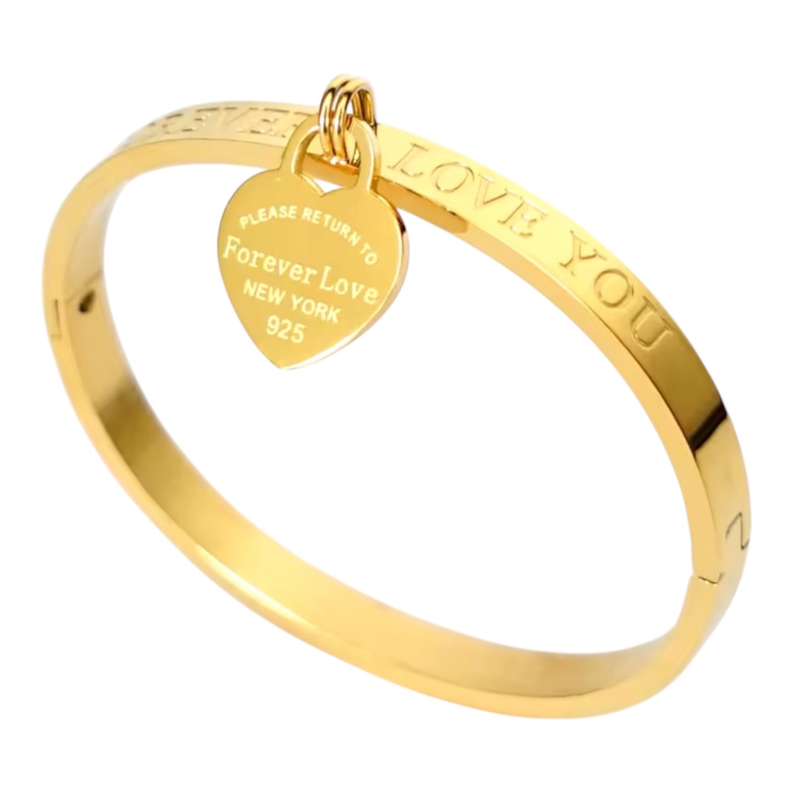 ZARD Dangling Heart Charm Bangle Bracelet “Forever Love You” Engraving