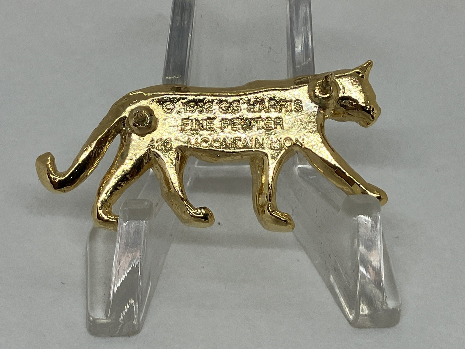 GG Harris Gold Tone Fine Pewter Mountain Lion Pin 496 (C) 1992