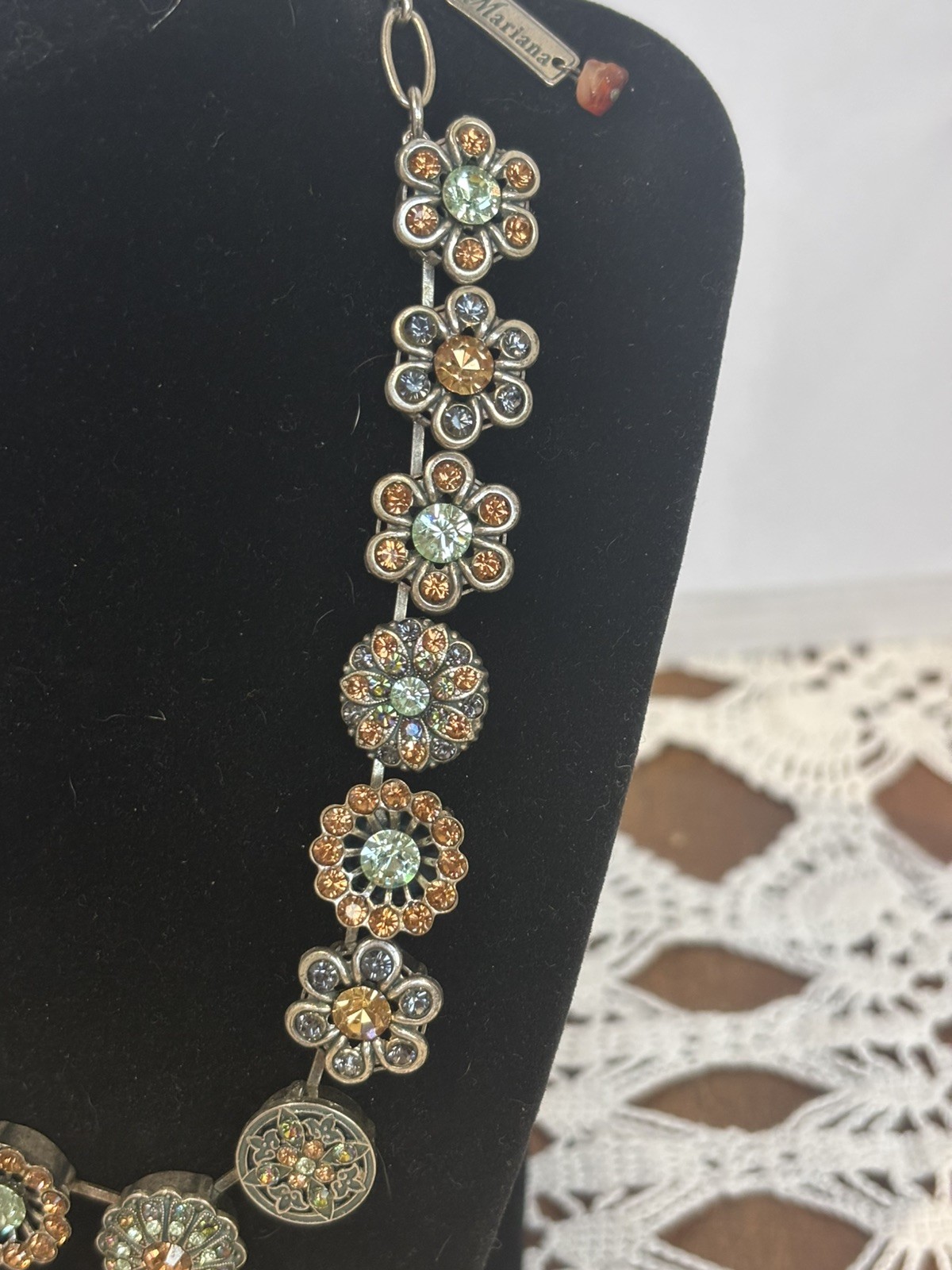 Mariana Necklace Austrian Crystal Choker Warm Fall Tones Silver Plate