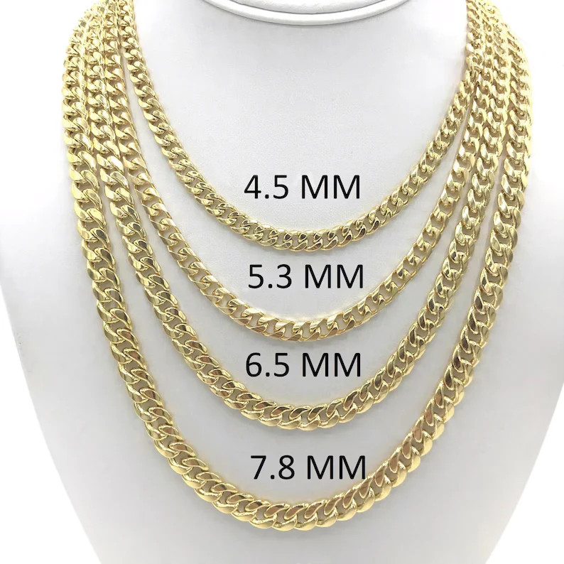 14K Solid Yellow Gold Miami Cuban Link Chain Necklace 4.5MM-7.8MM Semi Solid