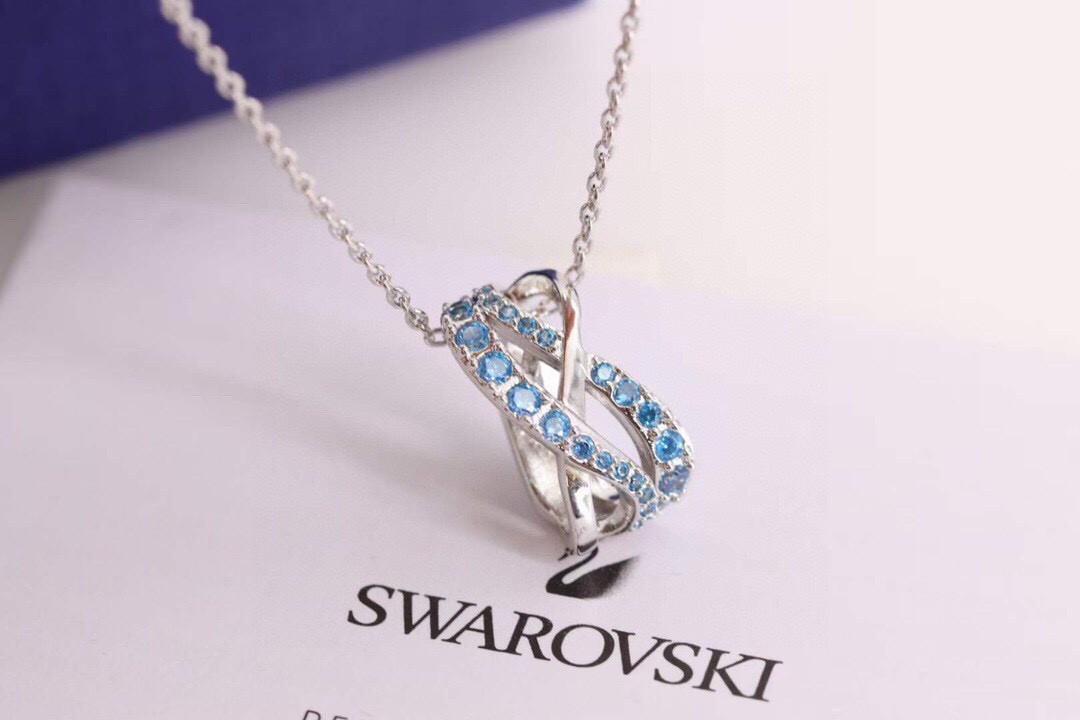 Swarovski Infinity Twist Silver Light Blue Crystal Pendant Necklace w/ Box