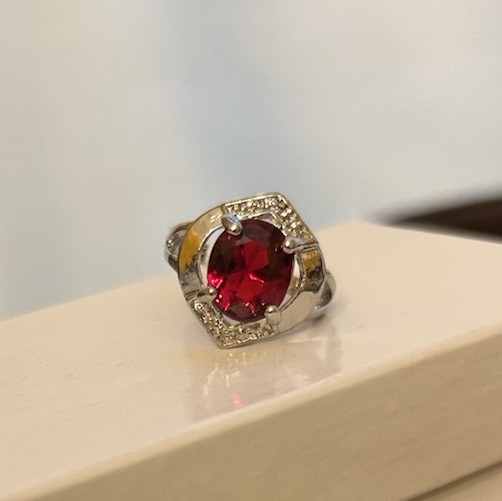 Size 5.5 Ruby CZ With Diamond CZ Accents In Silver Tone Ring No Mark