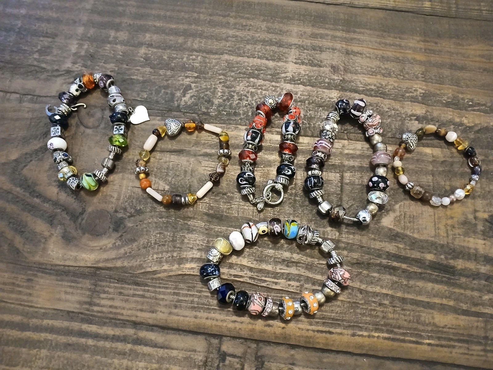 Lot Of 12 Vintage Glass & Metal Beaded Bracelets
