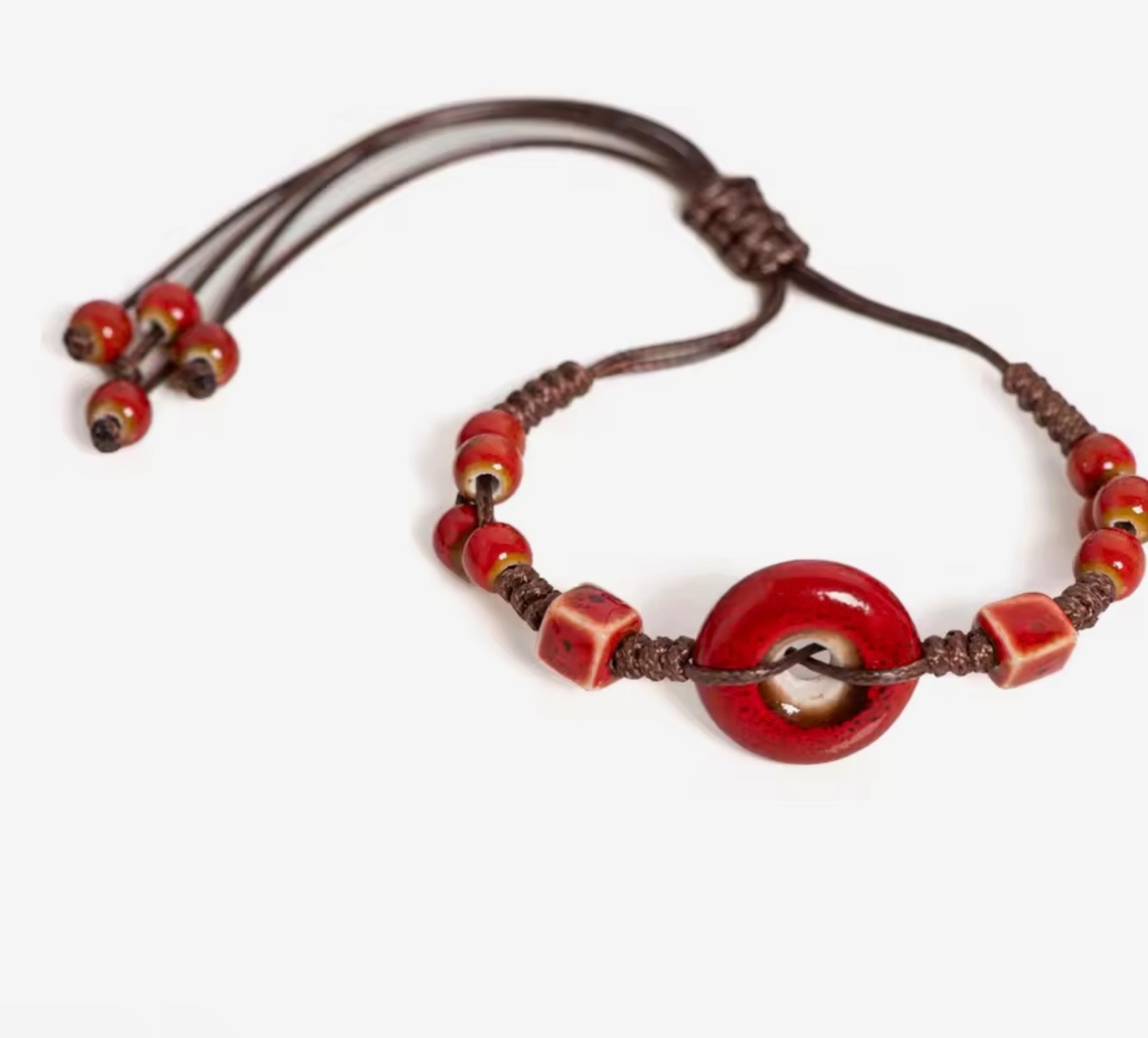 Boho Handmade Glazed Ceramic Peace Buckle Bracelet Adjustable Vintage Jewelry