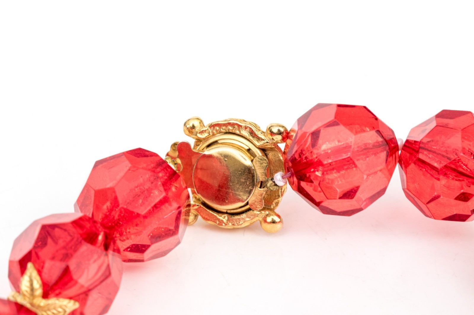 Vintage Yosca Red Glass Bead Necklace & Earring Set, Rhinestone Enamel Statement