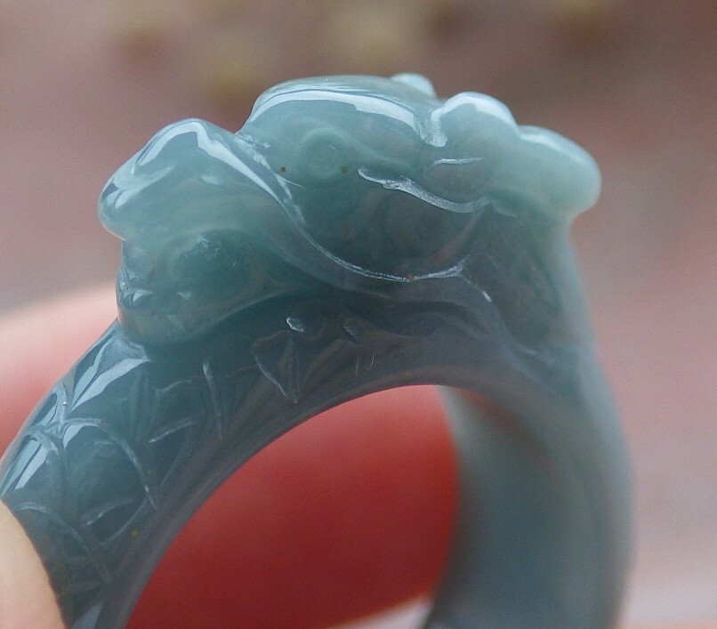 Video Certified Green Natural A Jadeite Jade Dragon Ring NO. 8 戒指 # 109140 TS