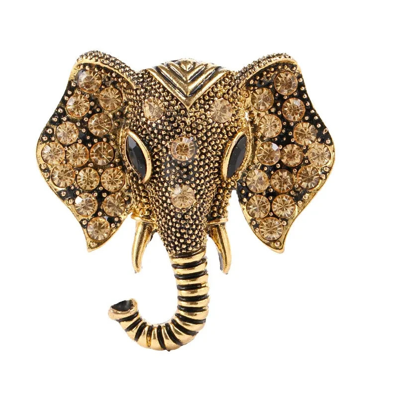 ladies fashion brooch Elephant Style with Diamante Rhinestones Black or Gold
