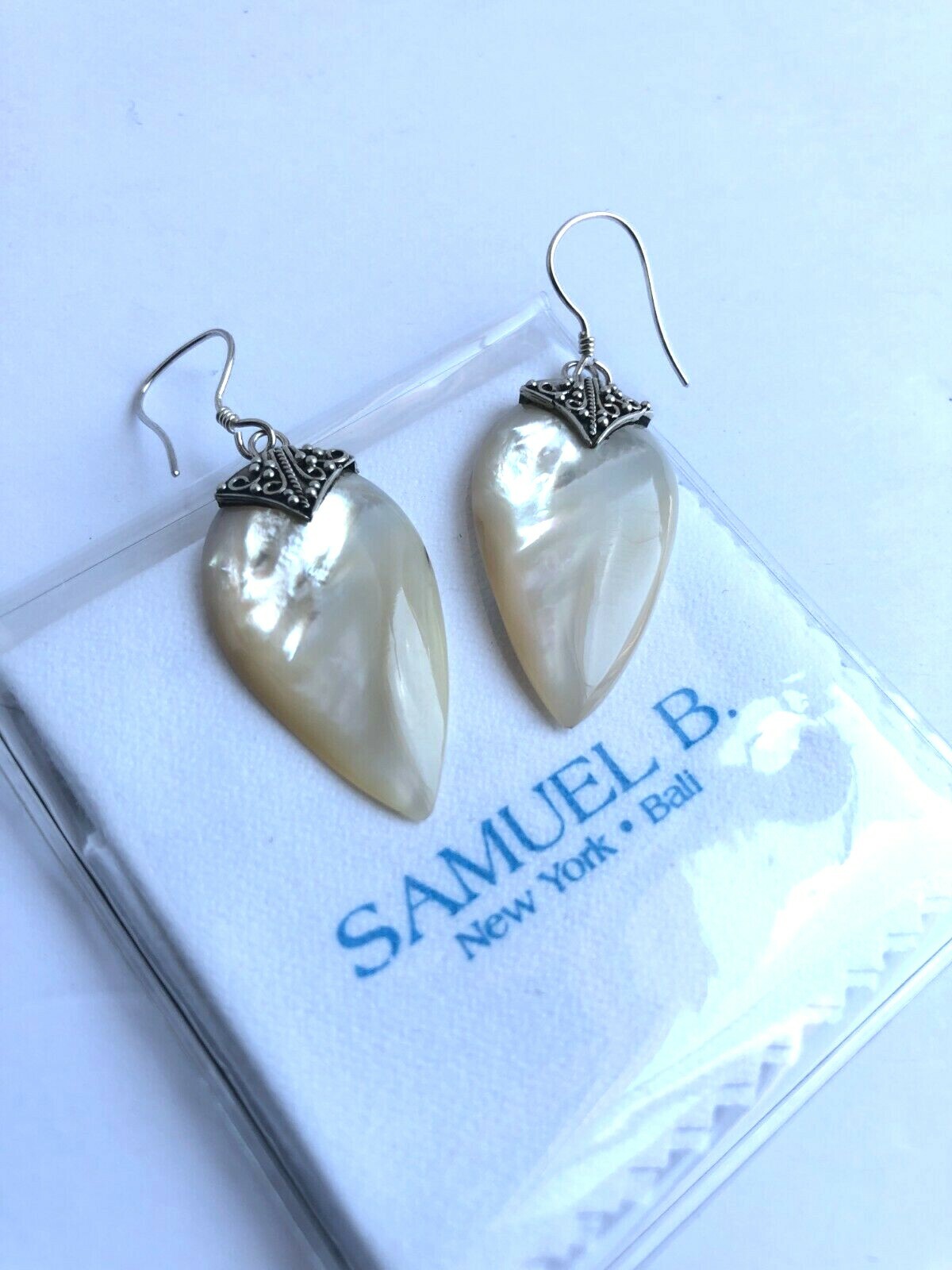 New Samuel B. NY Sterling Silver Mother of Pearl Pear shape Drop Earrings