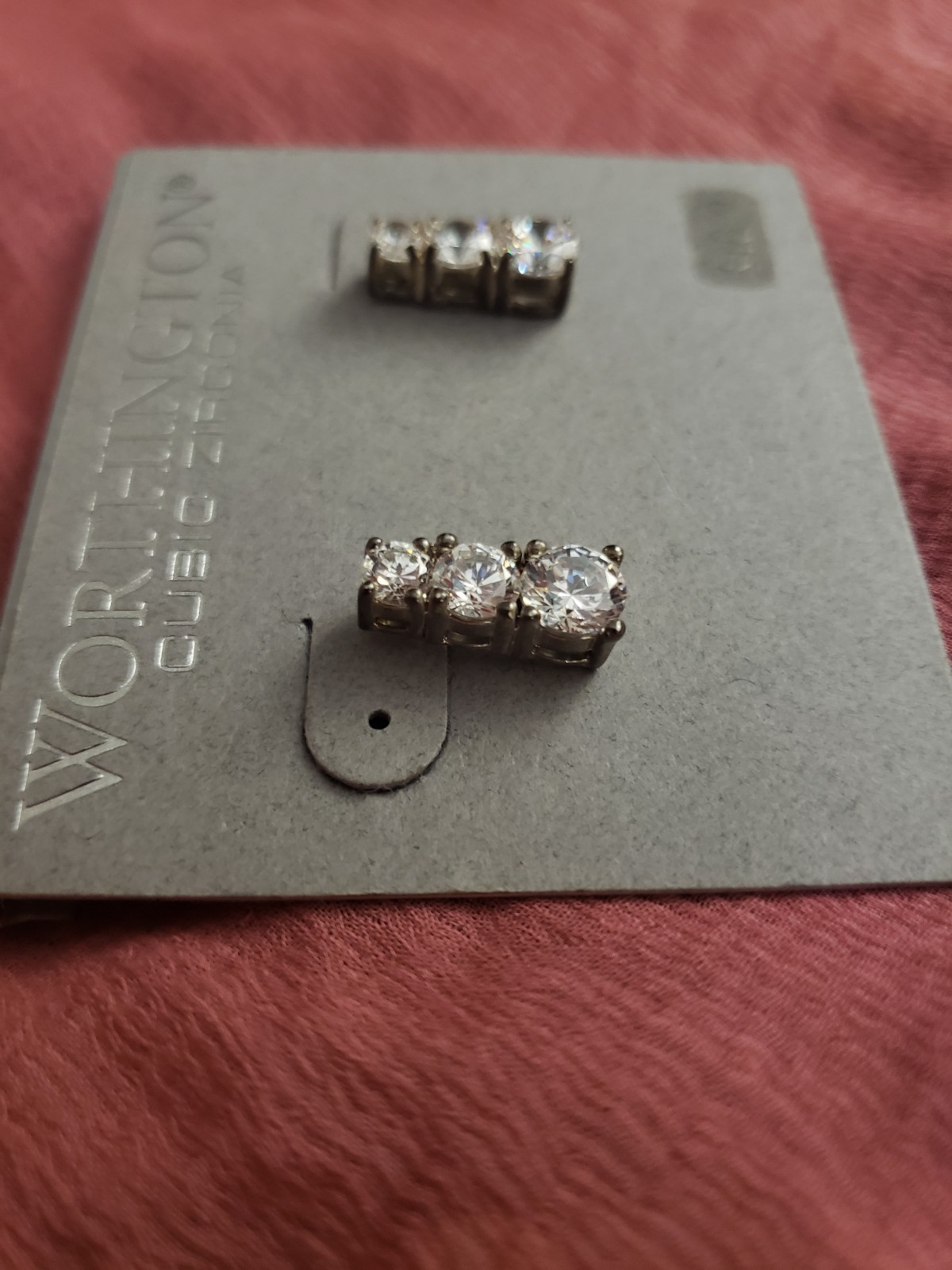 Worthington Cubic Zirconia 3-Stone Stud Earrings, Silver Tone Nickel-Free