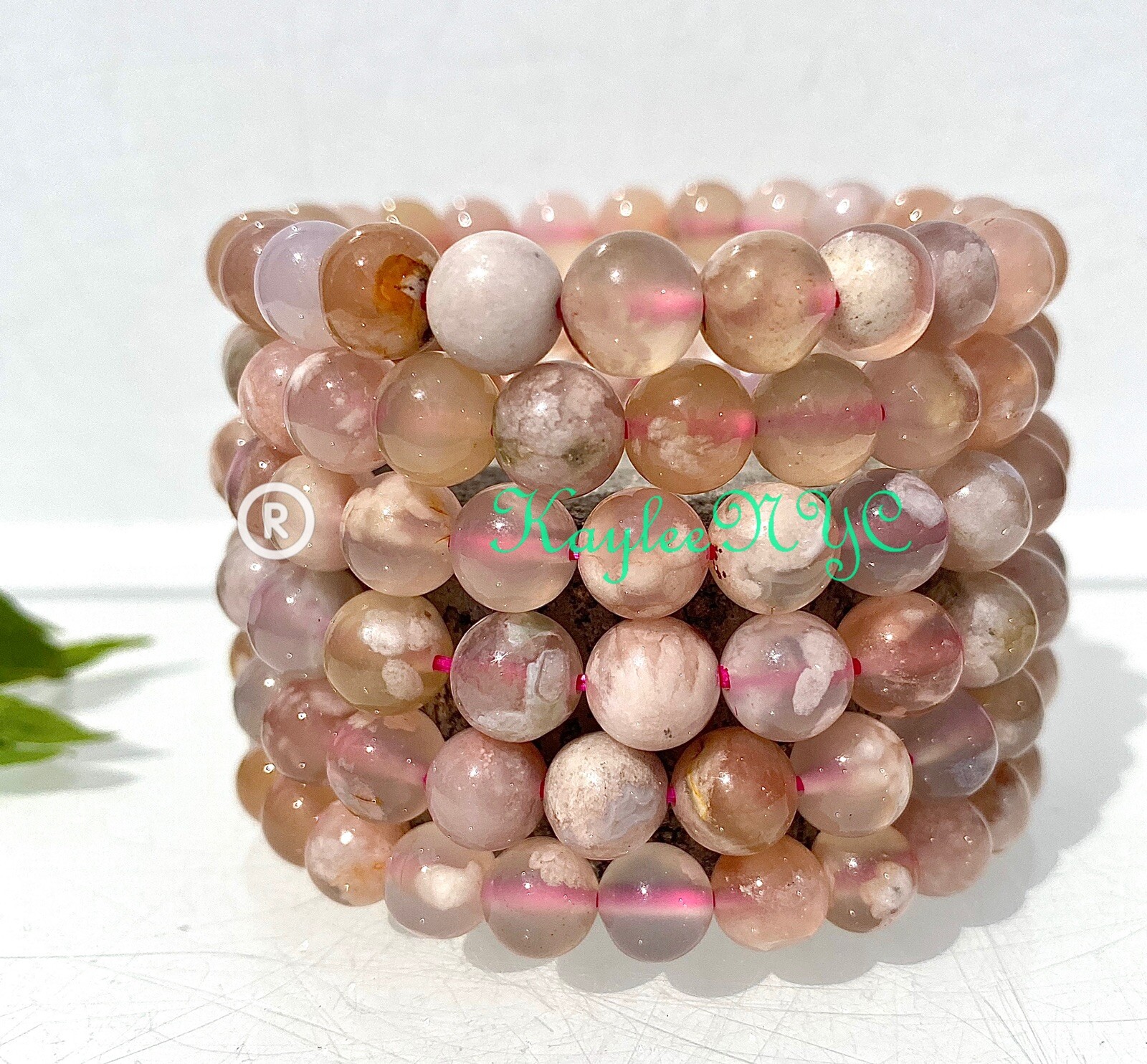 Wholesale lot 6 Pcs Natural Flower Agate 8mm 7.5” Stretch Bracelet