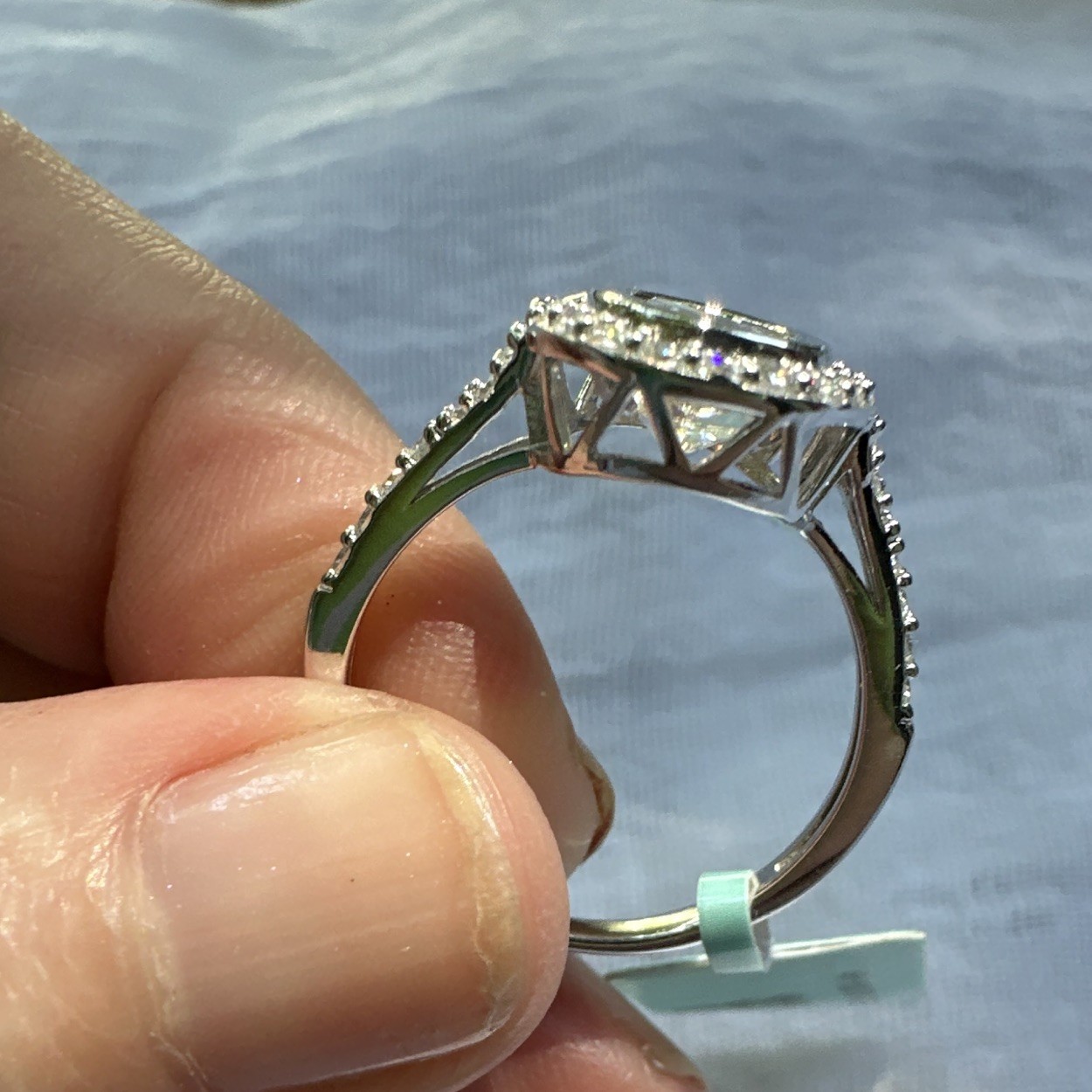 Light Champagne With Halo Moissanite Ring