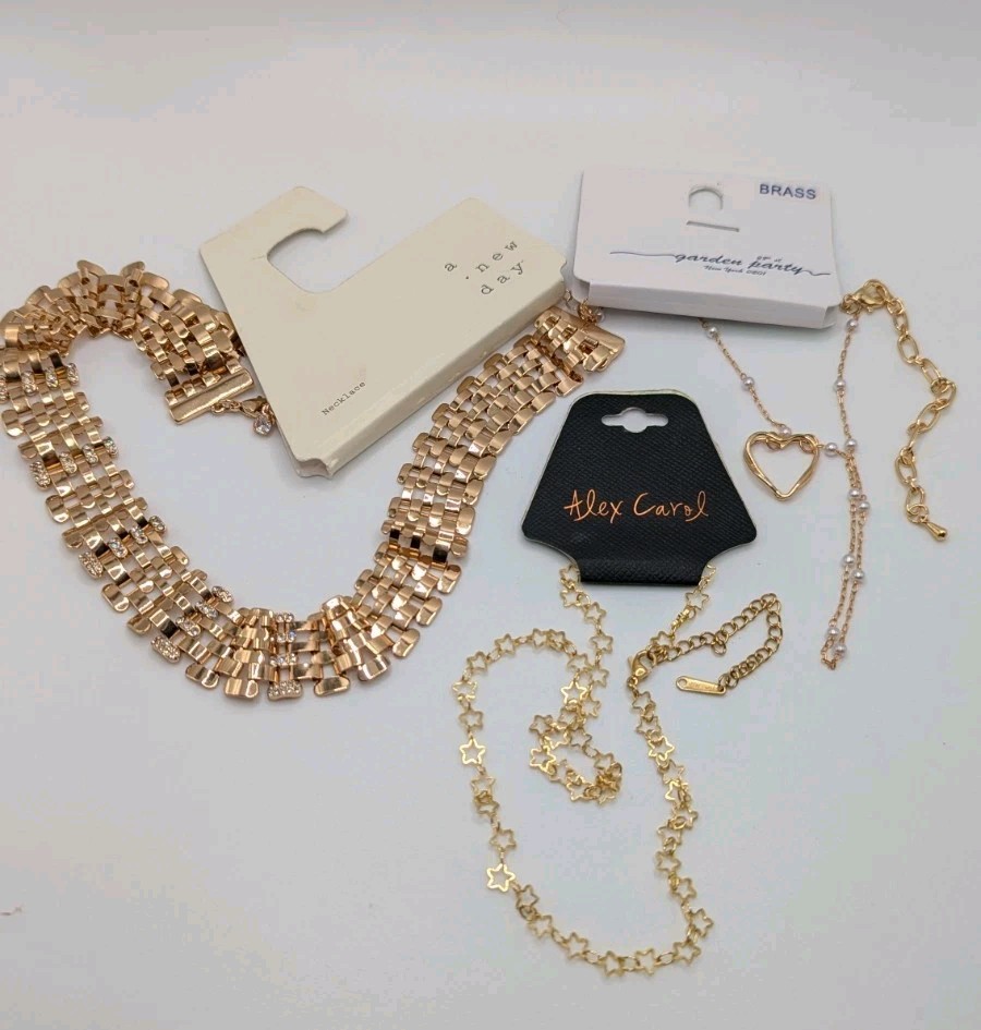 Fashion Jewelry Necklace Bundle Lot Of 3 Gold Tone NWT All Occasions Styles