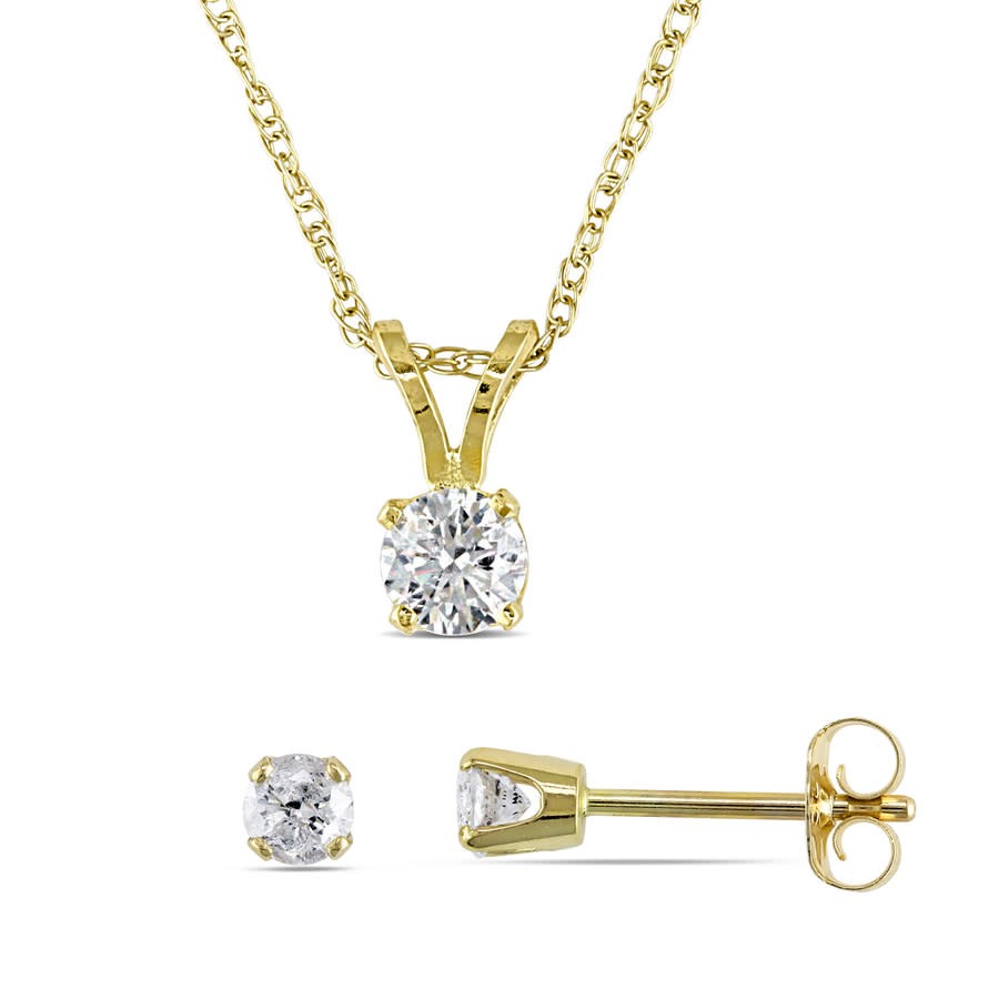 AMOUR 1/2 CT TW Diamond Solitaire Pendant with Chain and Stud Earrings 2-piece