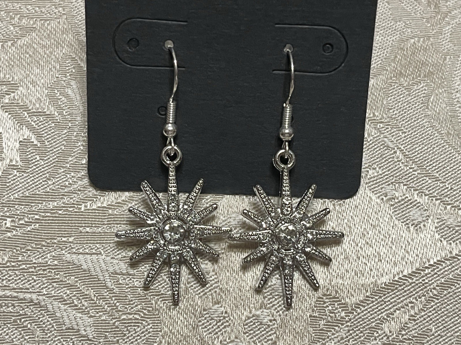 Vintage Retro North Star Starburst Gem Silver Dangle Bohemian Fashion Earrings