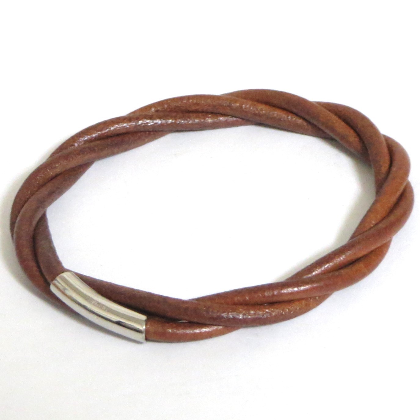 Authentic HERMES Tornado Bangle Bracelet Brown Leather 17.3cm/6.8″ in Box