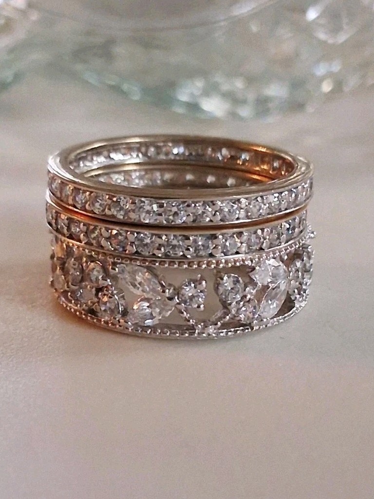 Designer 3 Ct Simulated Diamond 3-piece Eternity Band Ring Set Size 7 Sterling