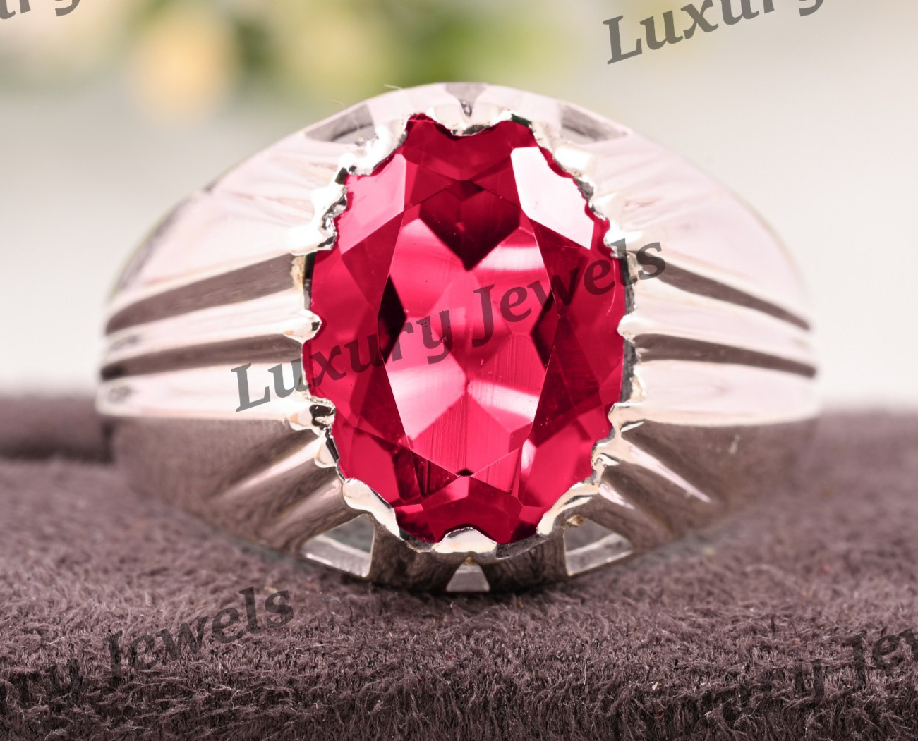 Natural Pink Tourmaline Men’s Ring 925 Sterling Silver Handmade Jewelry