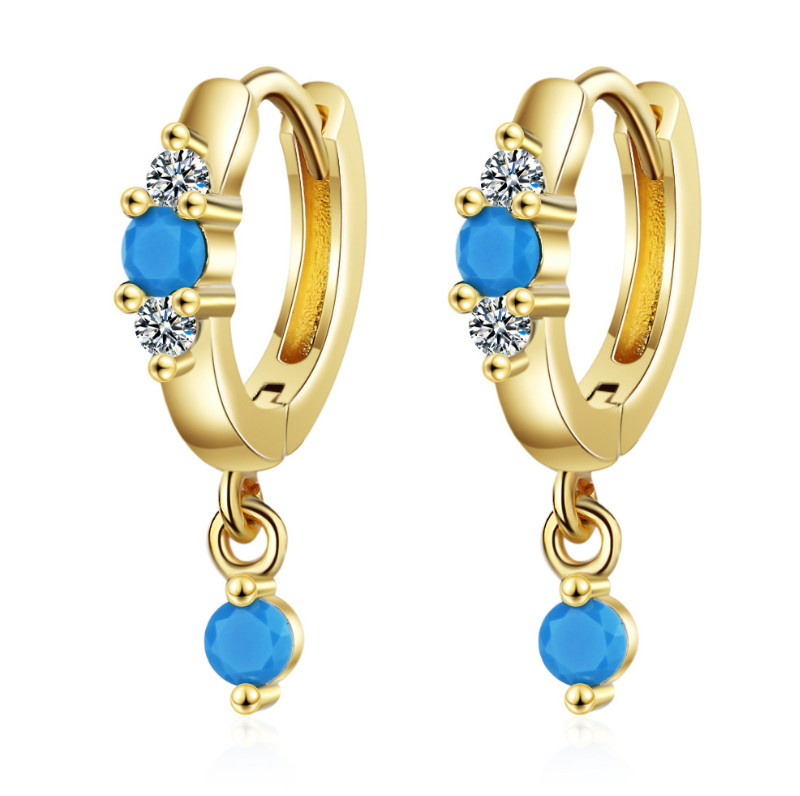 Women 925 Silver Plated Dangle Turquoise CZ Huggie Hoop Snap Earrings 12mm XJ31