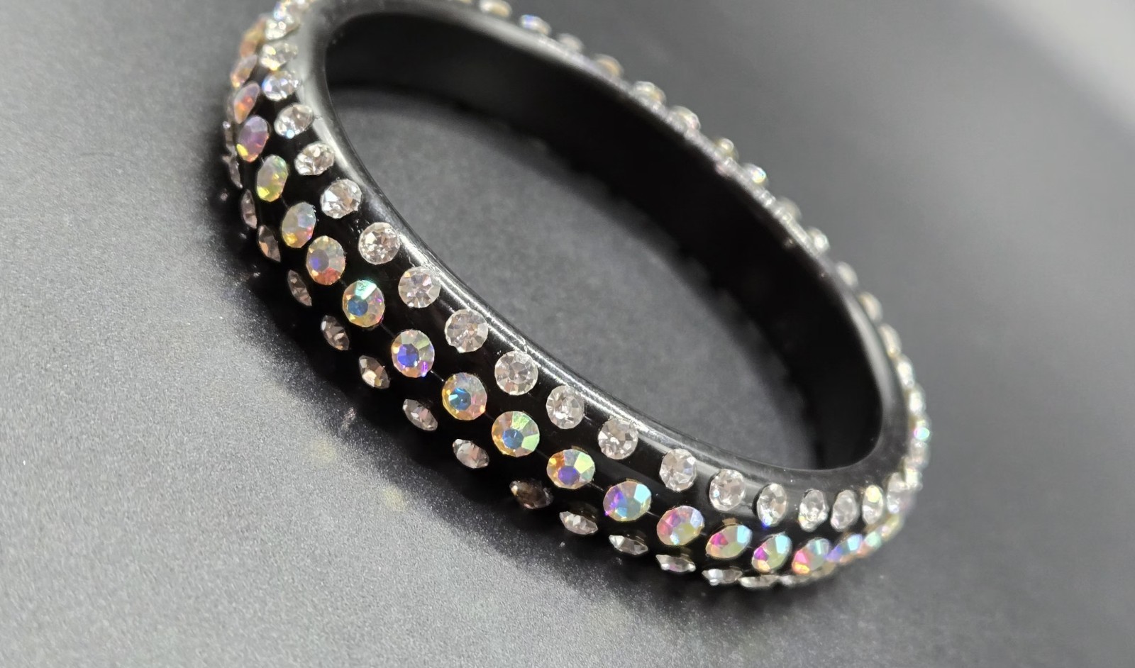 Stackable Black Multicolor Rhinestone Bangle Bracelet Round Plastic